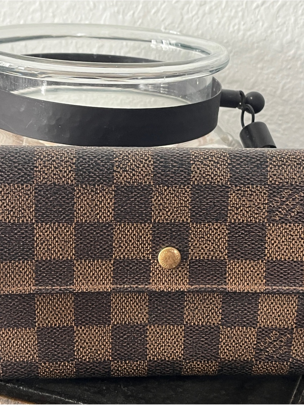 Louis Vuitton Brown Checker Canvas Wallet with Gold Snap